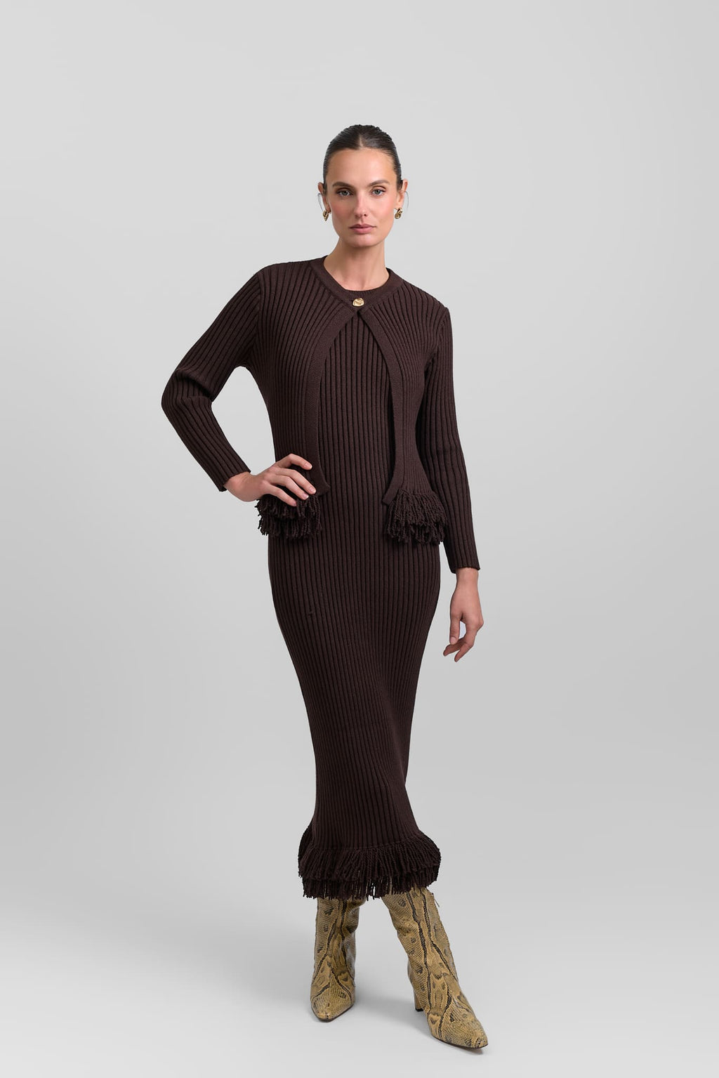 Fringe dress + cardigan