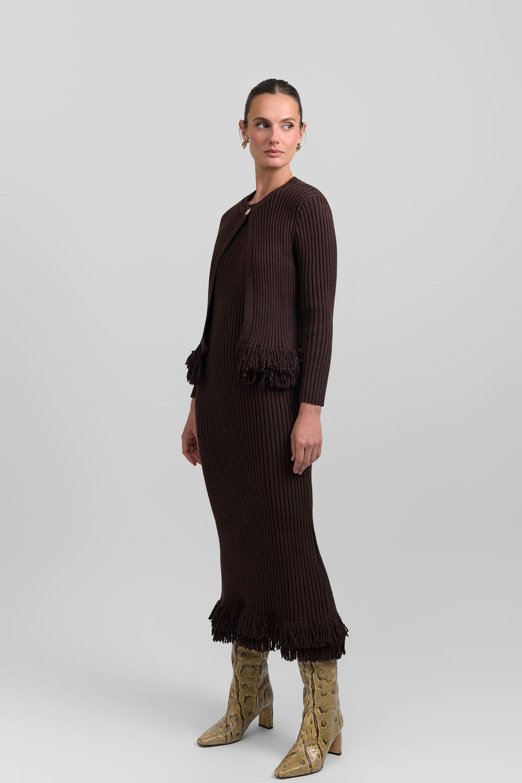 Fringe dress + cardigan