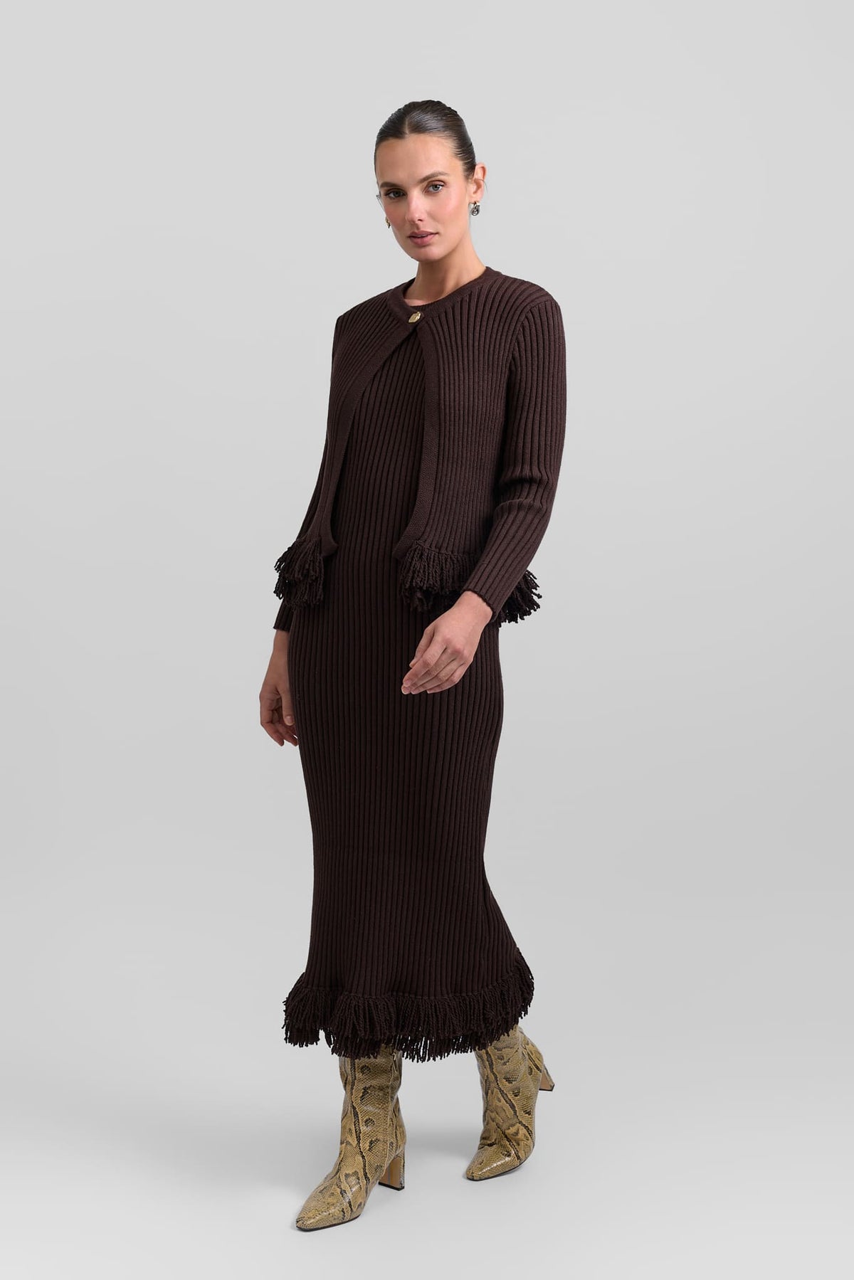Fringe dress + cardigan