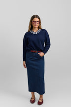 Polka dot denim skirt