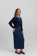 Polka dot denim skirt