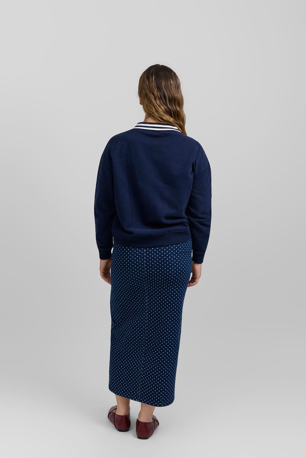 Polka dot denim skirt