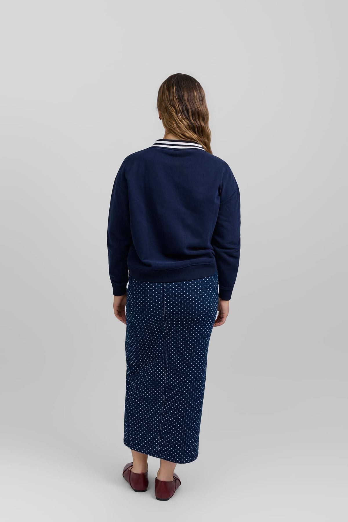 Polka dot denim skirt