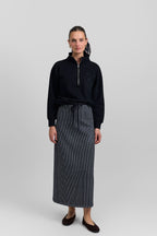 Belted pinstripe skirt