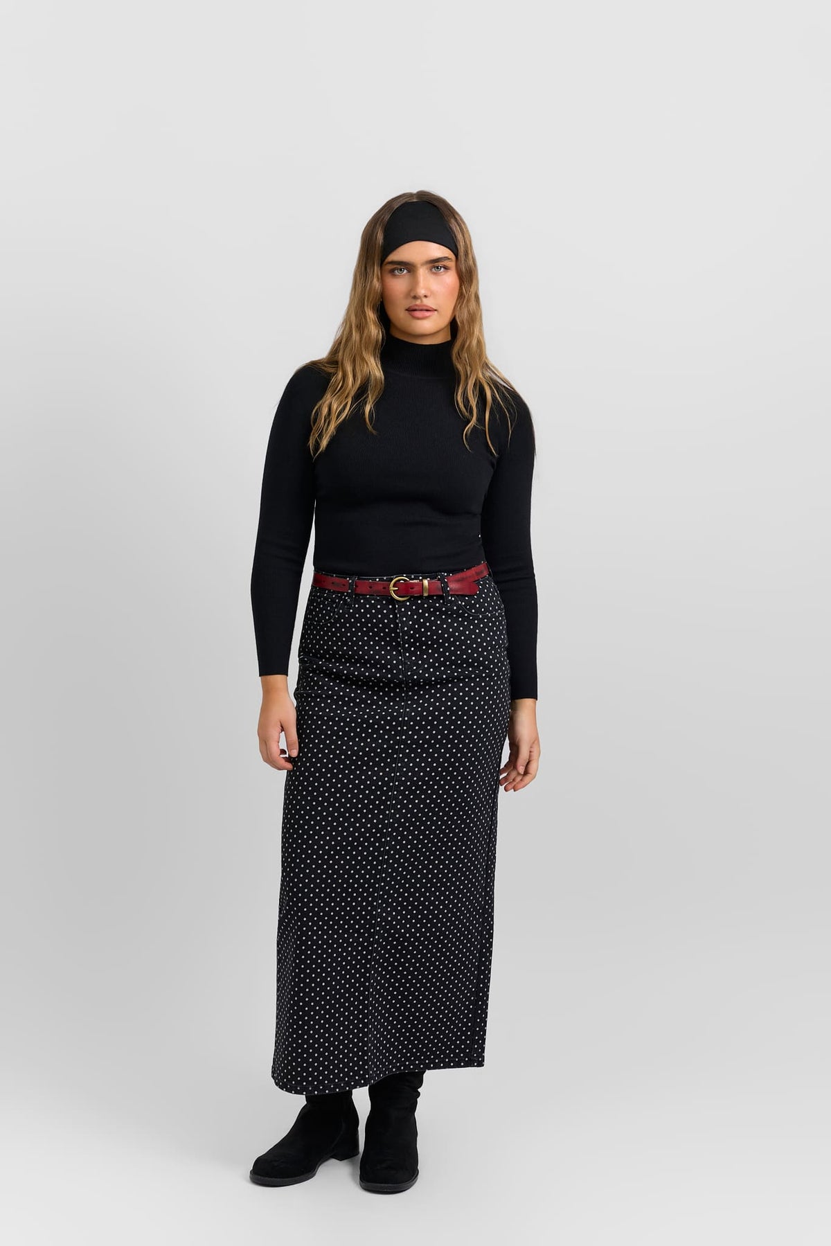 Polka dot denim skirt