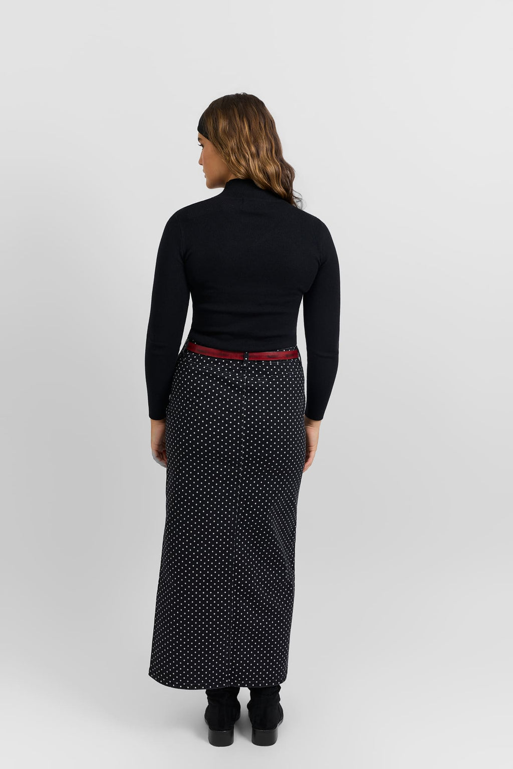 Polka dot denim skirt