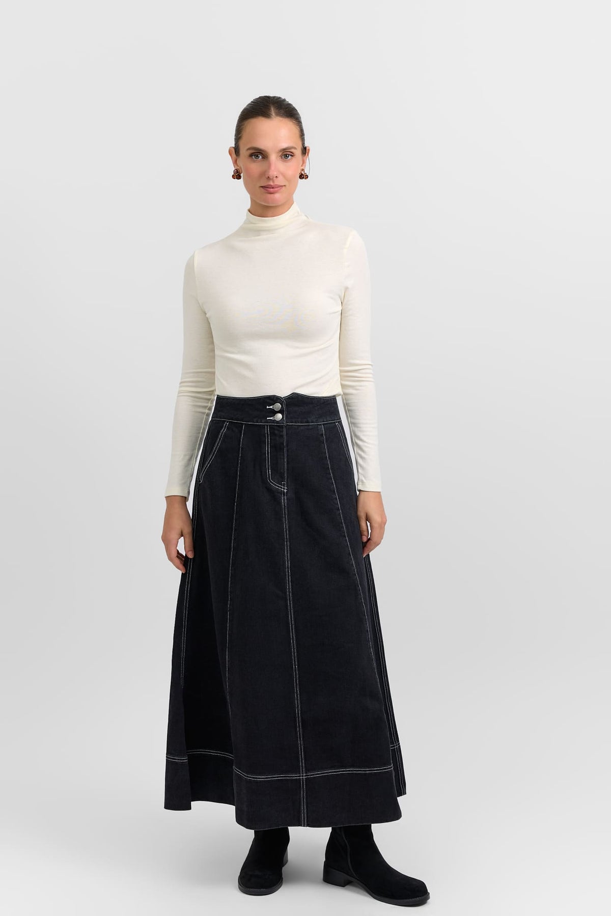 Flared denim skirt