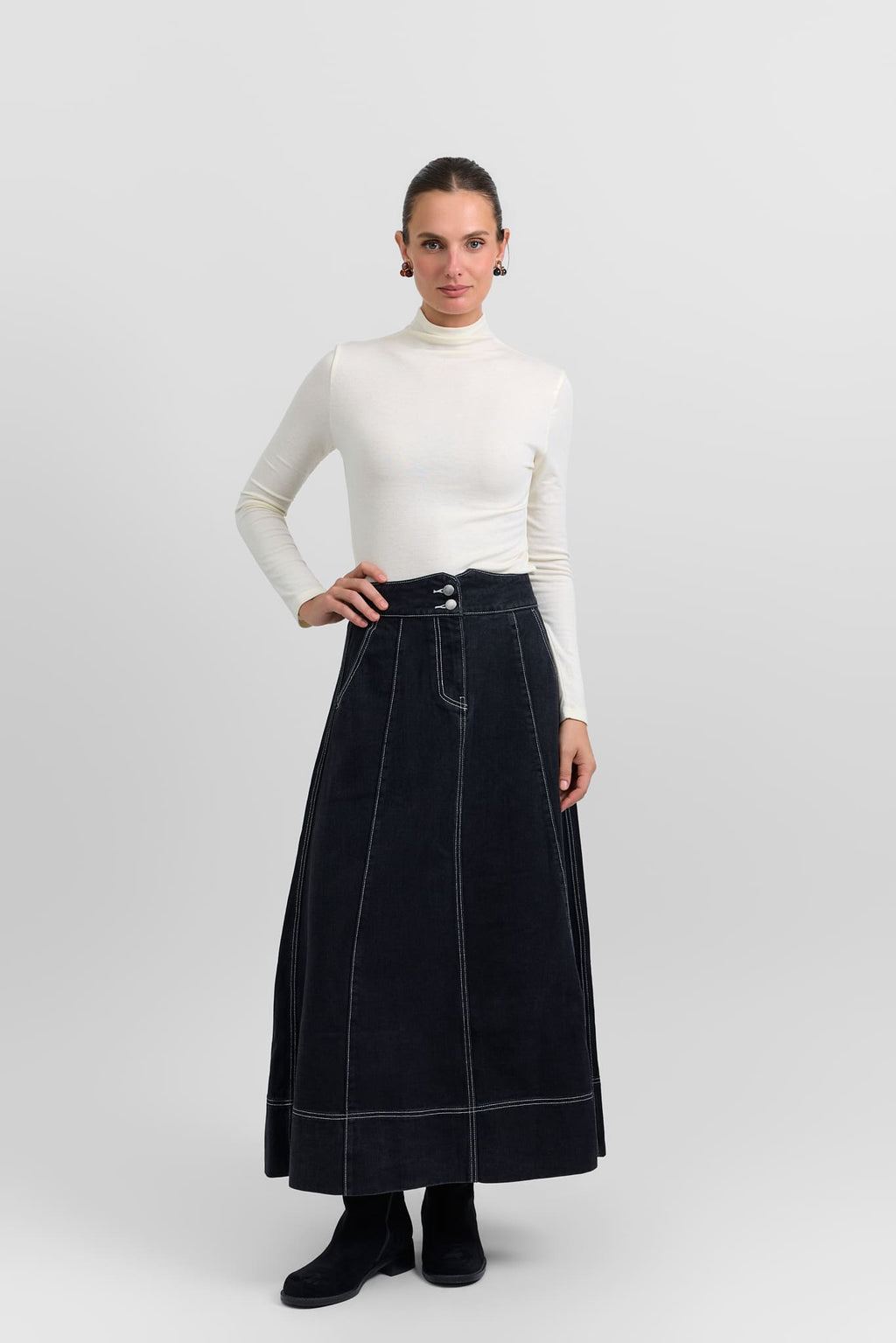 Flared denim skirt