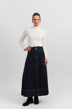 Flared denim skirt