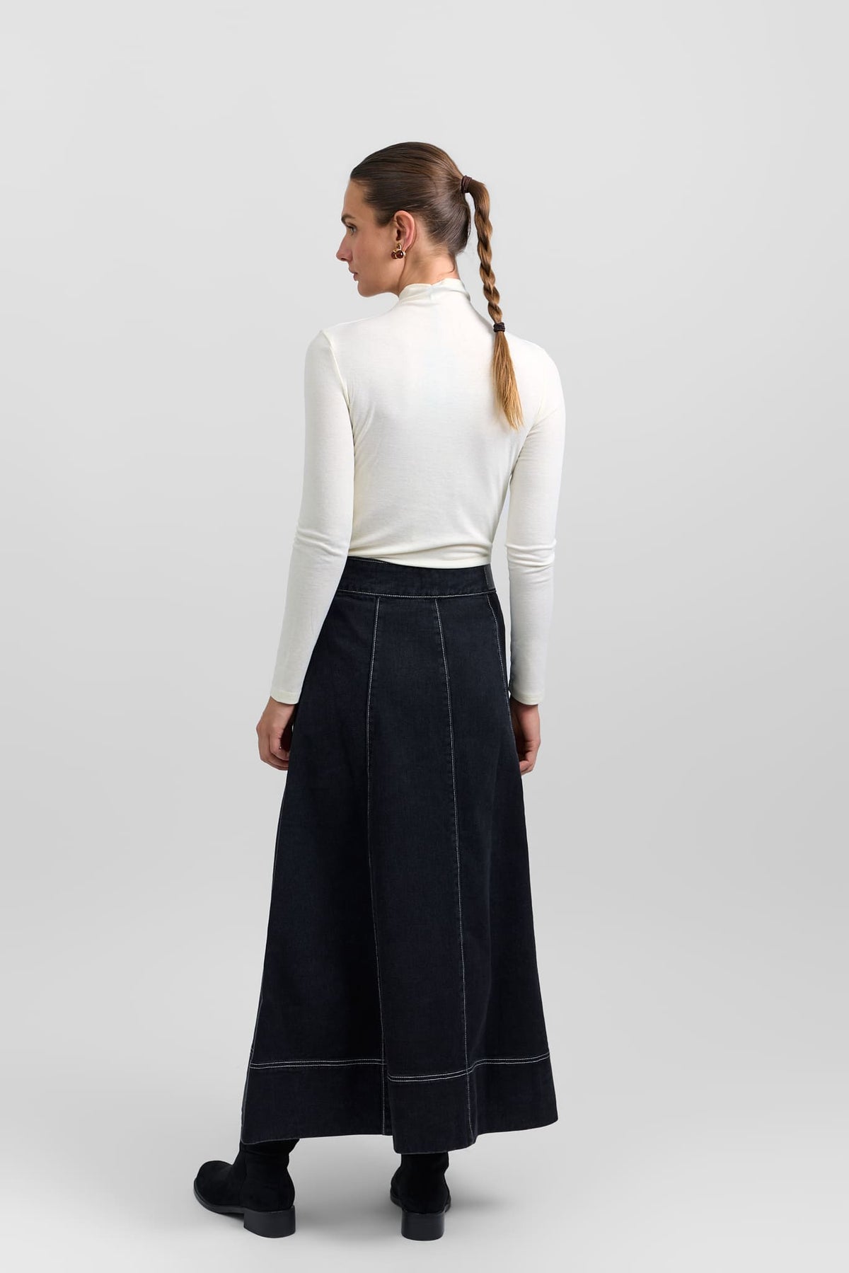 Flared denim skirt