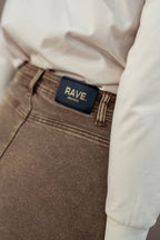 ALINE BROWN DENIM SKIRT WITH LEATHER PATCH