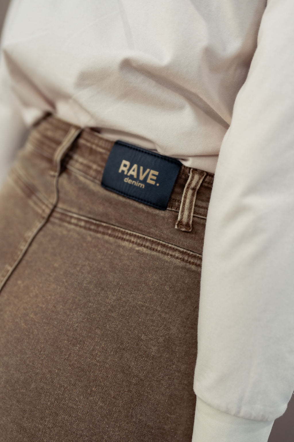 ALINE BROWN DENIM SKIRT WITH LEATHER PATCH