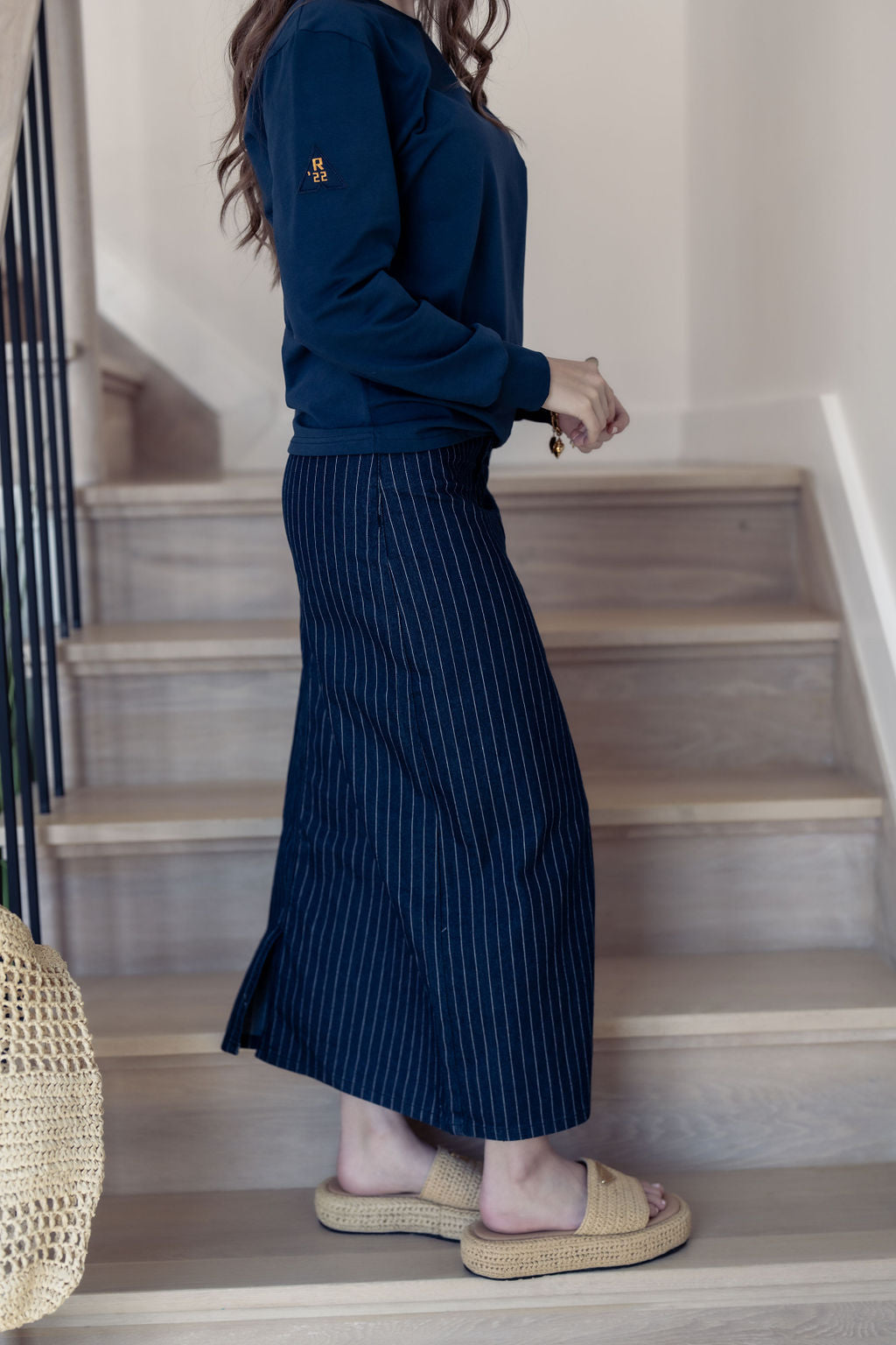 PINSTRIPE DENIM SKIRT