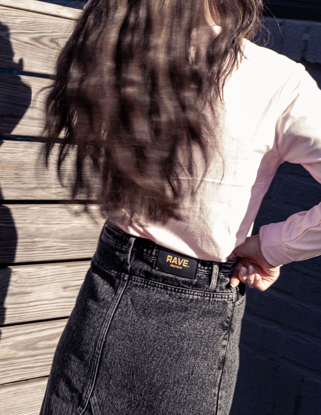 ALINE BLACK DENIM SKIRT WITH LEATHER PATCH