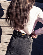 ALINE BLACK DENIM SKIRT WITH LEATHER PATCH