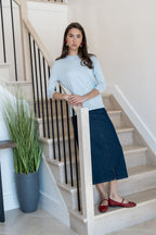 DARK WASH LEATHER PATCH SKIRT