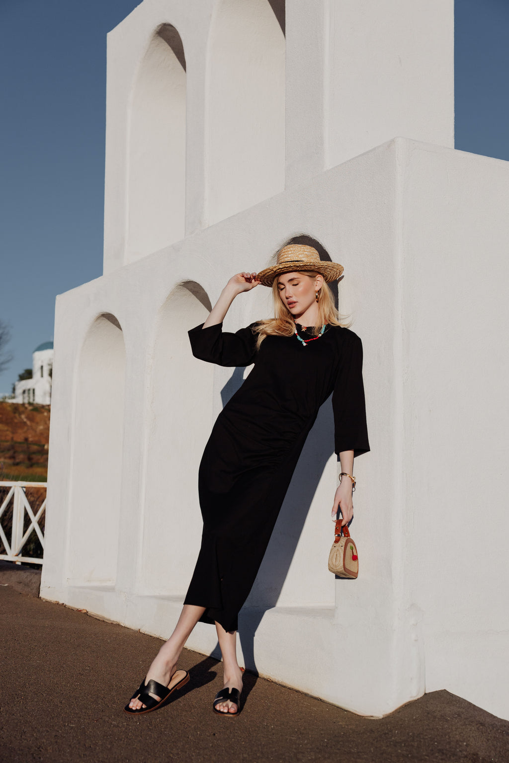 Ruched Cotton T-Shirt Dress