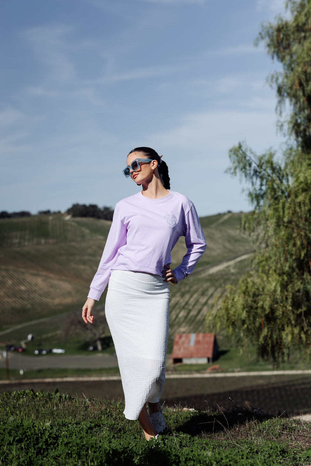 Crinkle Cotton Midi Skirt-Lined