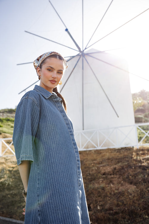Denim Pinstripe Dress - Denim