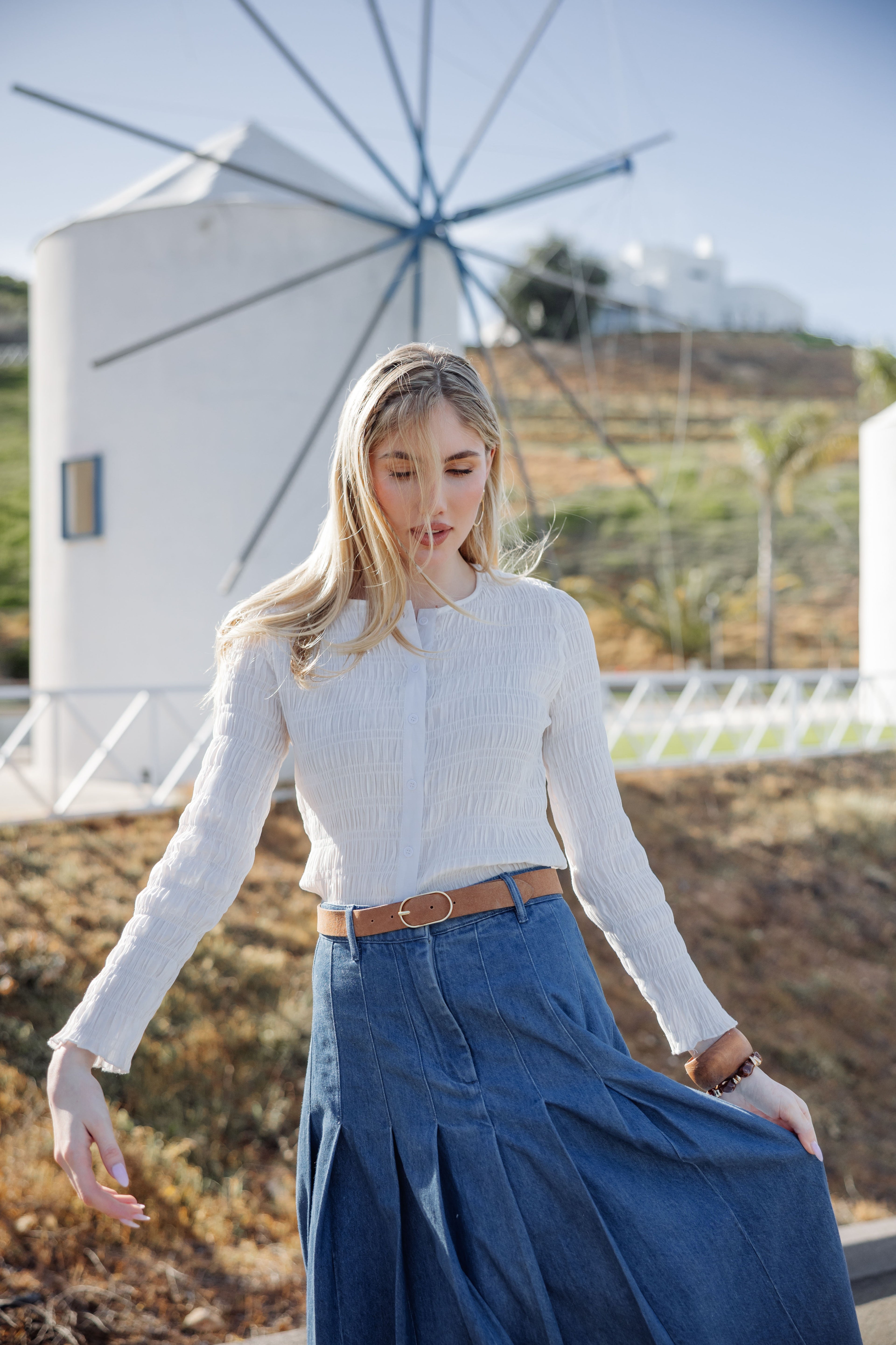 Ruched Button-Down Top