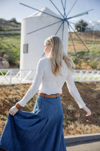 Pleated Denim Skirt