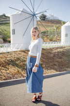 Pleated Denim Skirt
