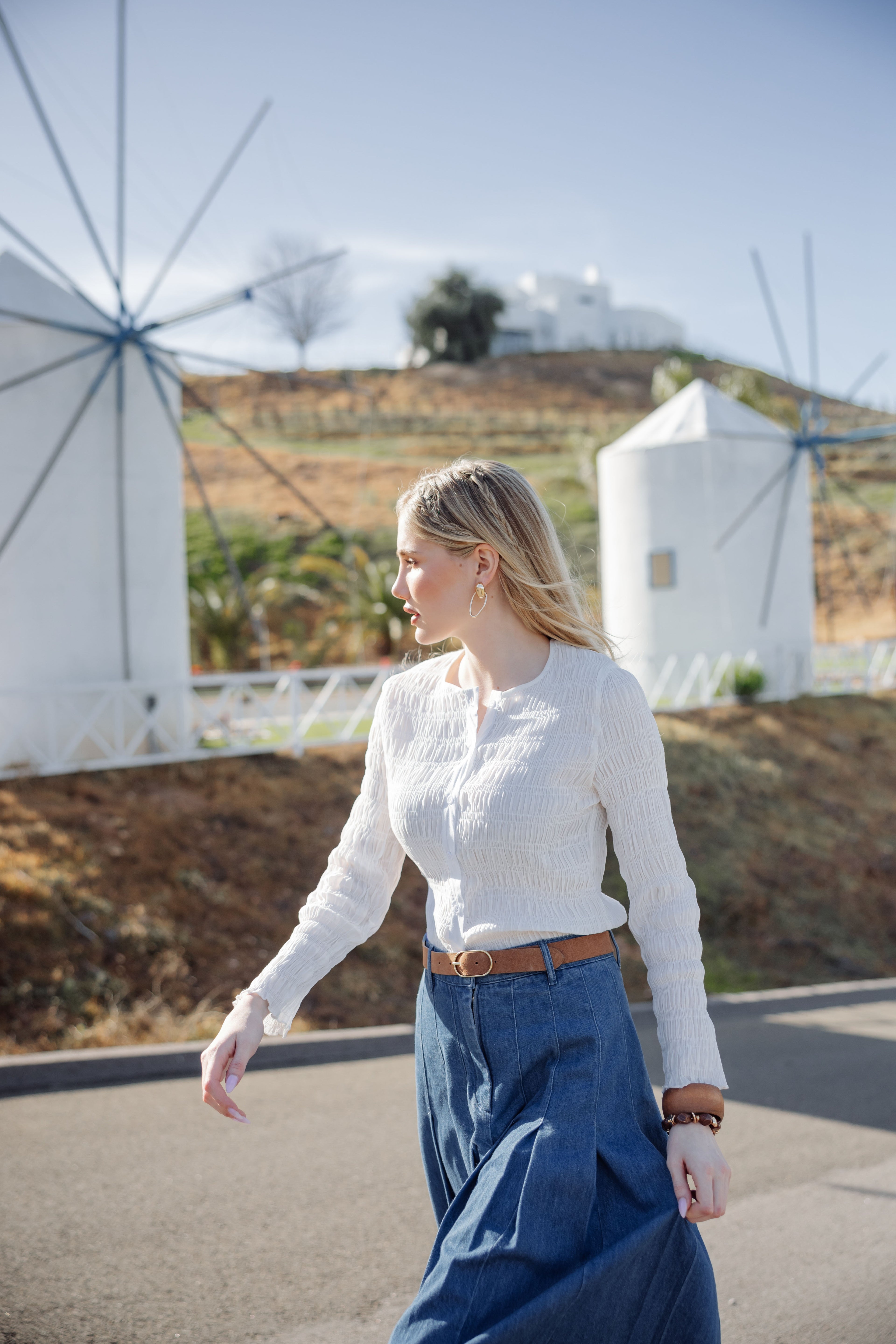 Ruched Button-Down Top