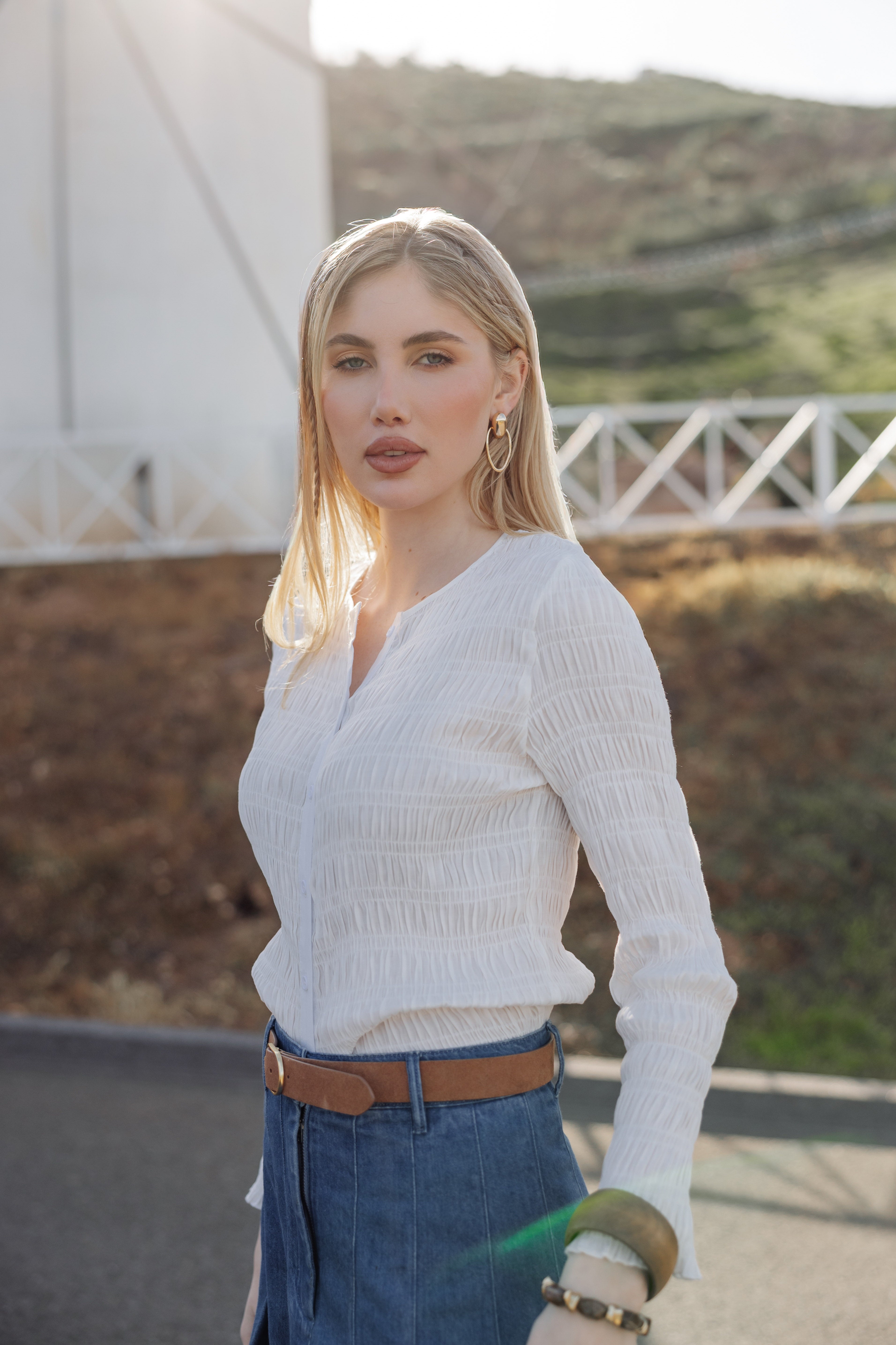 Ruched Button-Down Top