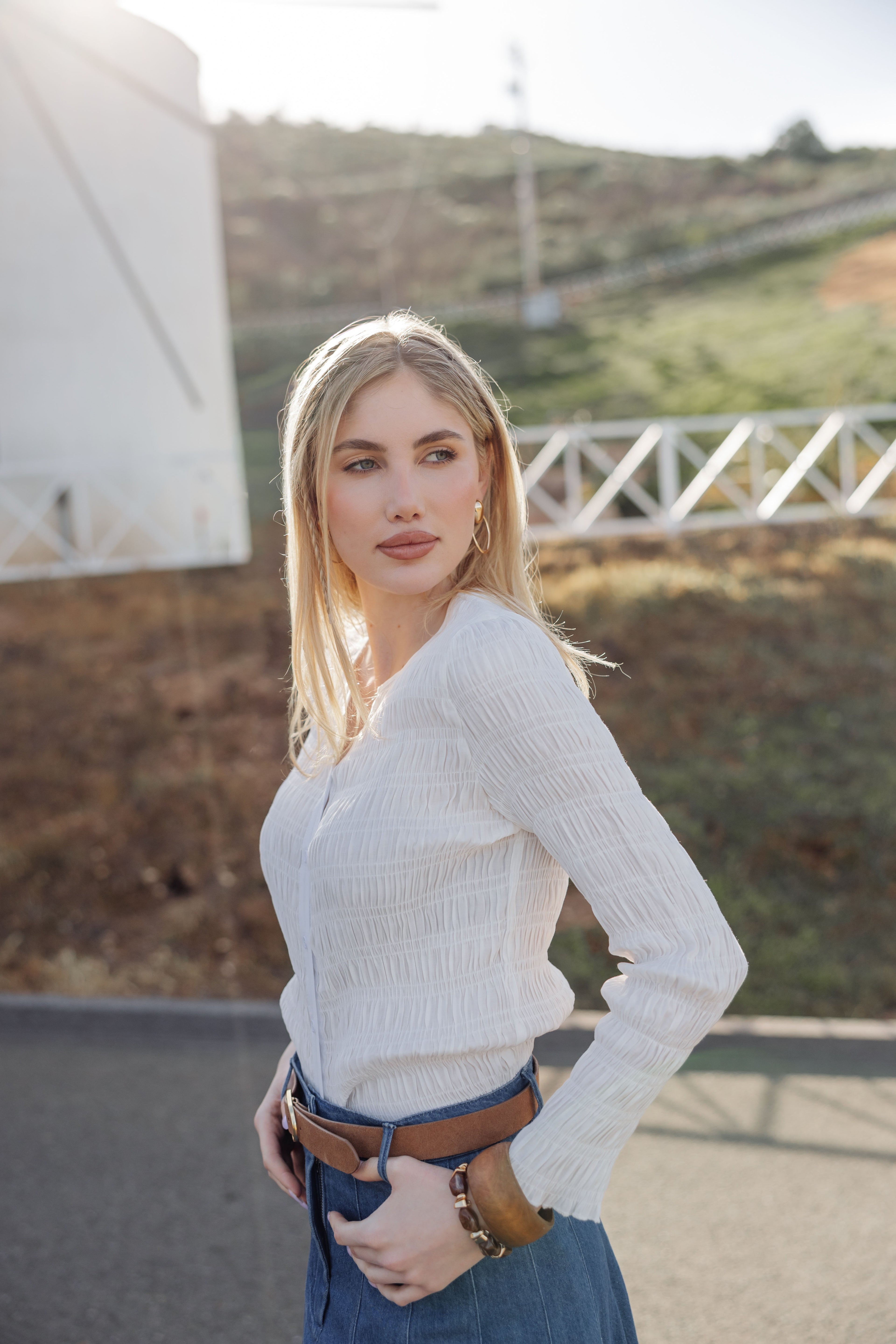 Ruched Button-Down Top