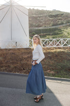 Pleated Denim Skirt