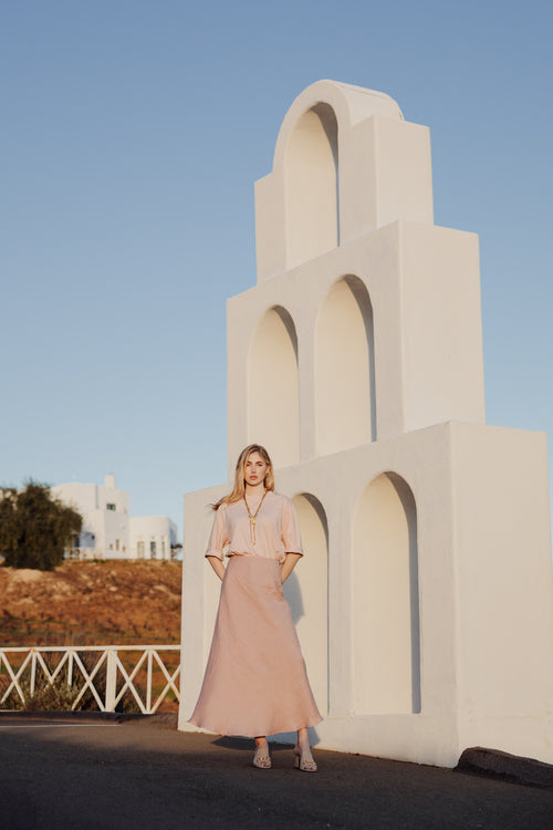 Linen Midi Skirt - Pink