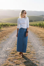 Pinstripe Wrap Denim Skirt