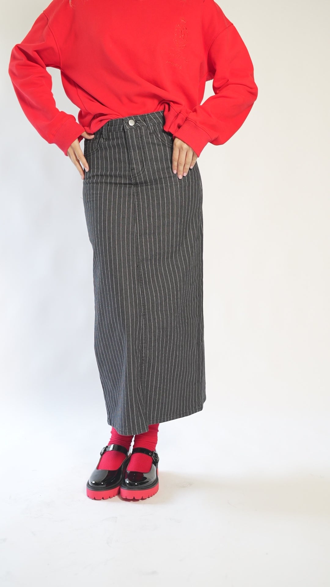 PINSTRIPE DENIM SKIRT