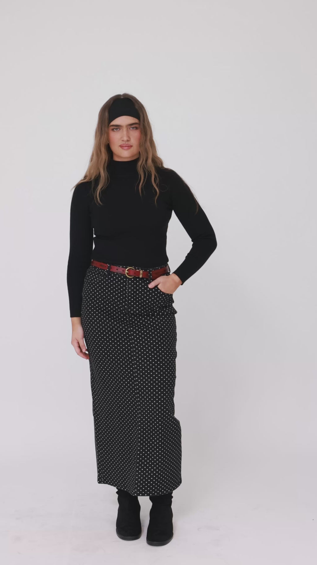 Polka dot denim skirt