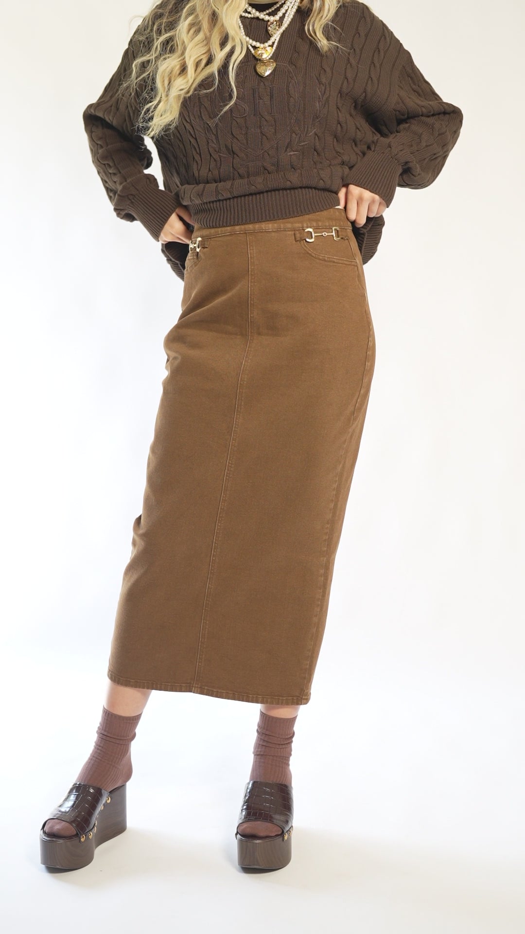 HORSEBIT DETAIL DENIM SKIRT