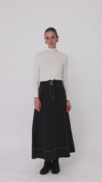 Flared denim skirt
