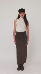 Belted pinstripe skirt