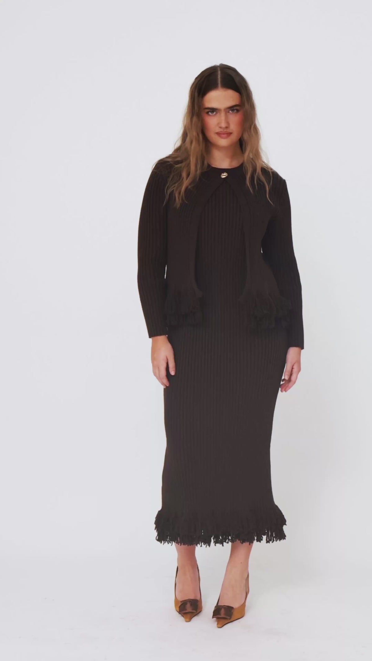Fringe dress + cardigan